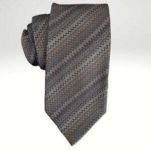 MISSONI 100% Silk Tie In Classic Zig Zag Pattern- Taupe & Grey